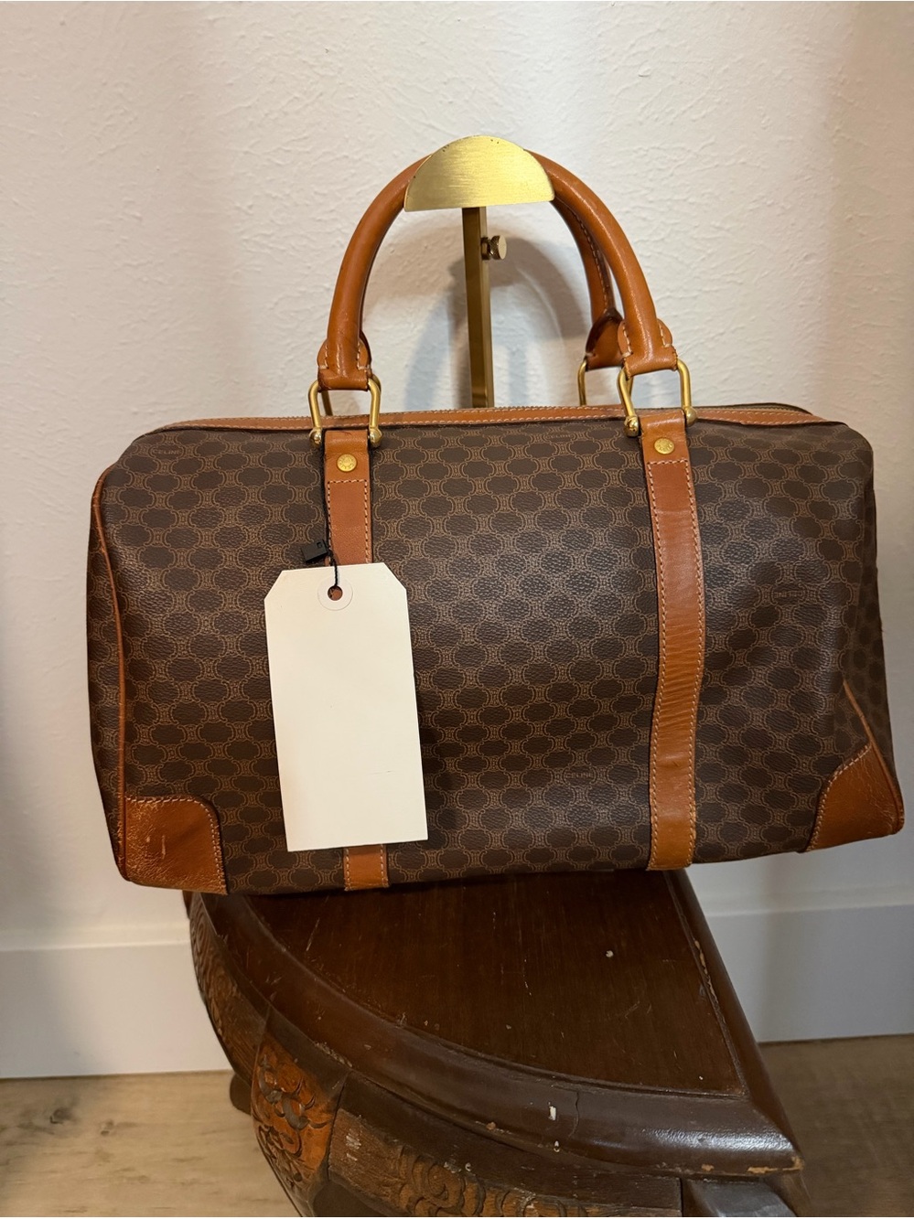 Celine Brown Monogram Boston with Tan Leather Trim - Picture 2 of 12
